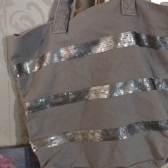 Silver and Gray Tote with Metallic Stripes - Picture 2 of 4